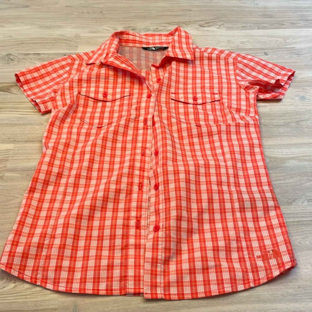 Cute athletic orange and white gingham button down